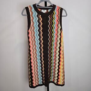 Missoni for Target Sleeveless Sheath Sweater Knit Dress Zig Zag Brown Blue Med